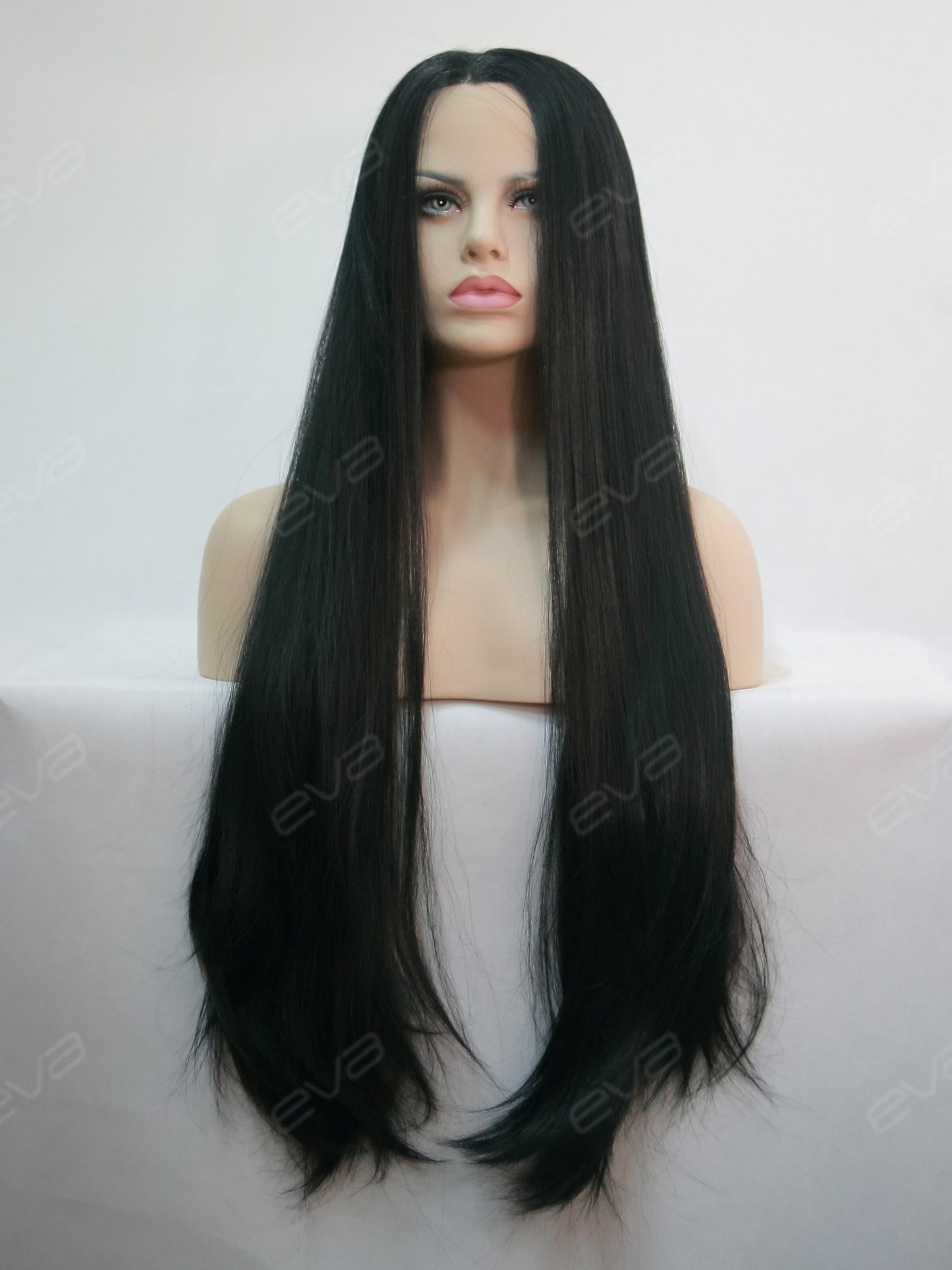 30" Long Kimk Inspired Black Yaki Straight Synthetic Lace Front Wig