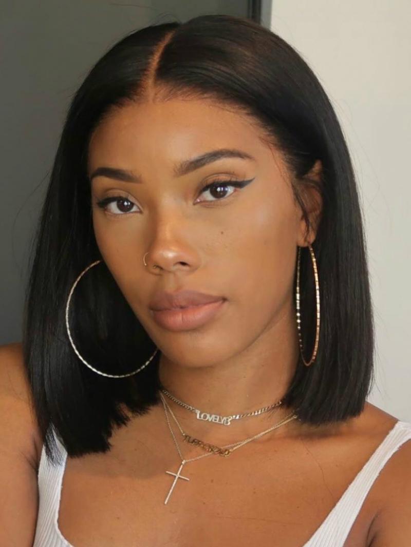 SLEEK STRAIGHT BOB WITH PRE-PLUCKED HAIRLINE AND 6" DEEP PARTING 13" * 6" LACE FRONT CAP HUMAN HAIR WIG