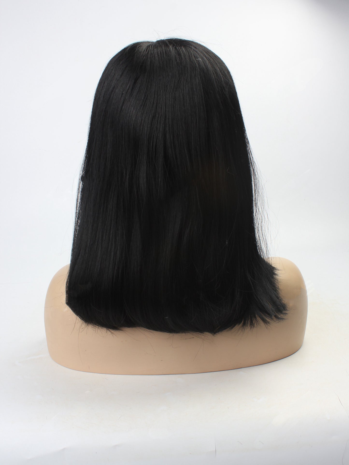 Cute Black Shoulder Length Bob with Full Bangs Synthetic Wigs