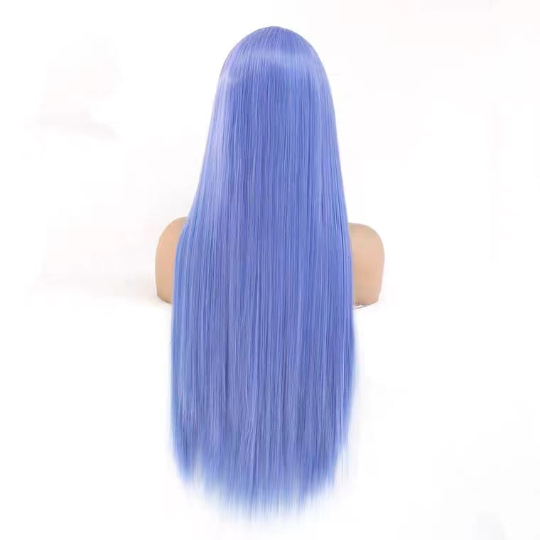 2022 New Style Blue Mixed Color Long Straight Synthetic Lace Front Wig