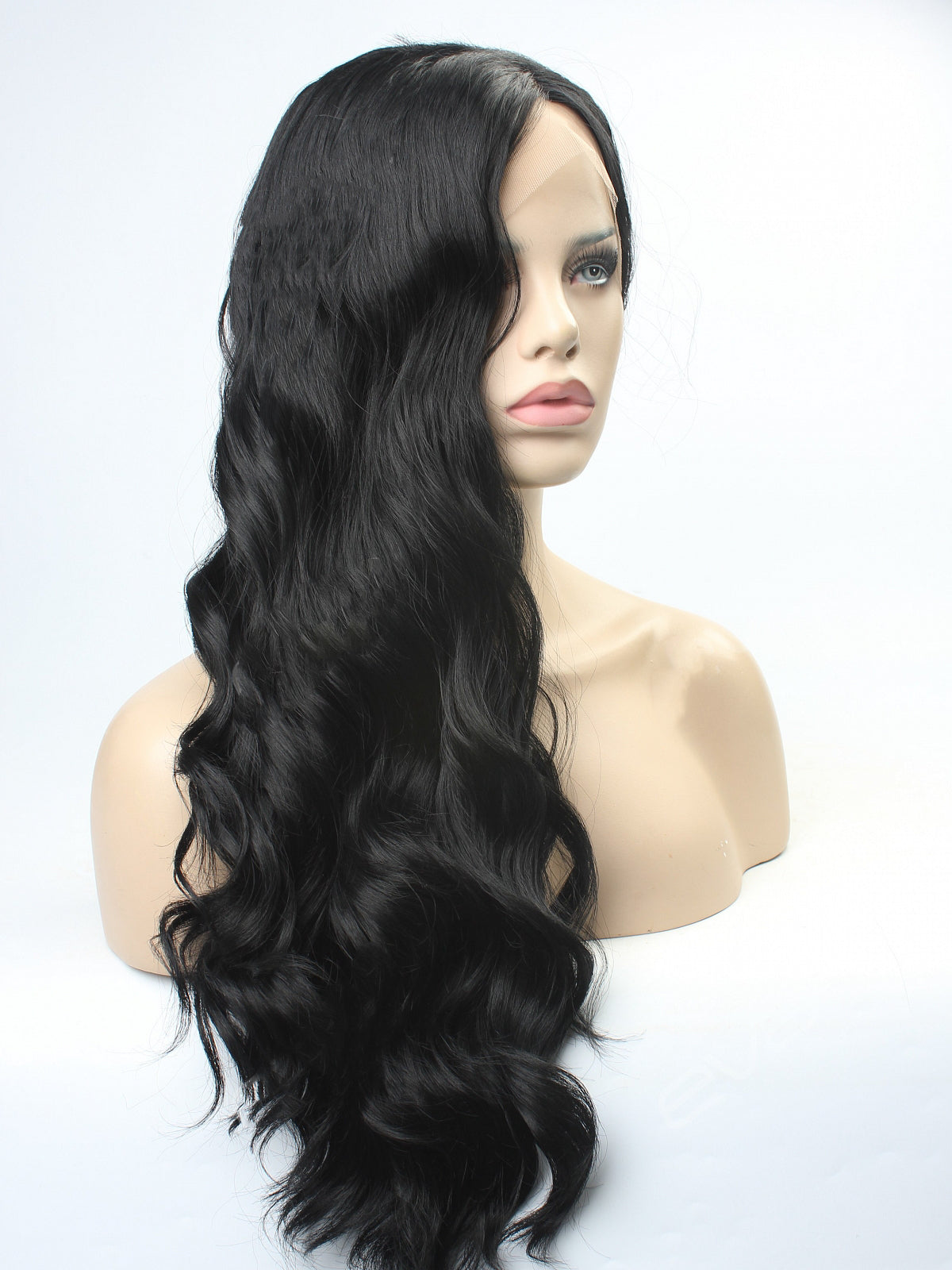 Classic Black Water Wavy Synthetic Lace Front Wig