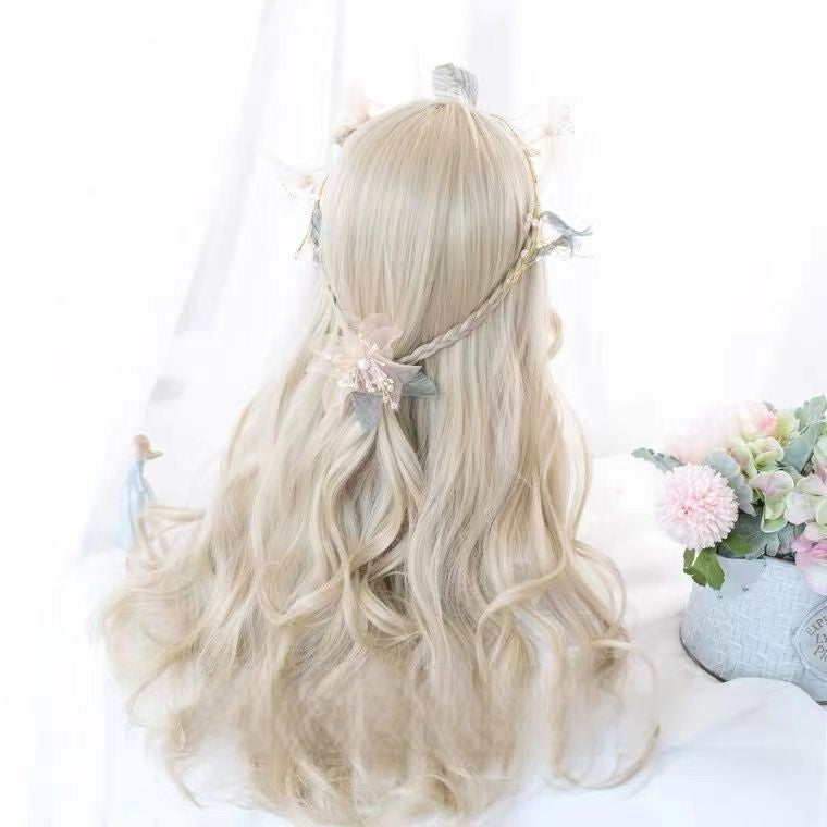 Beige Golden Color Long Wavy Lolita Synthetic Wig