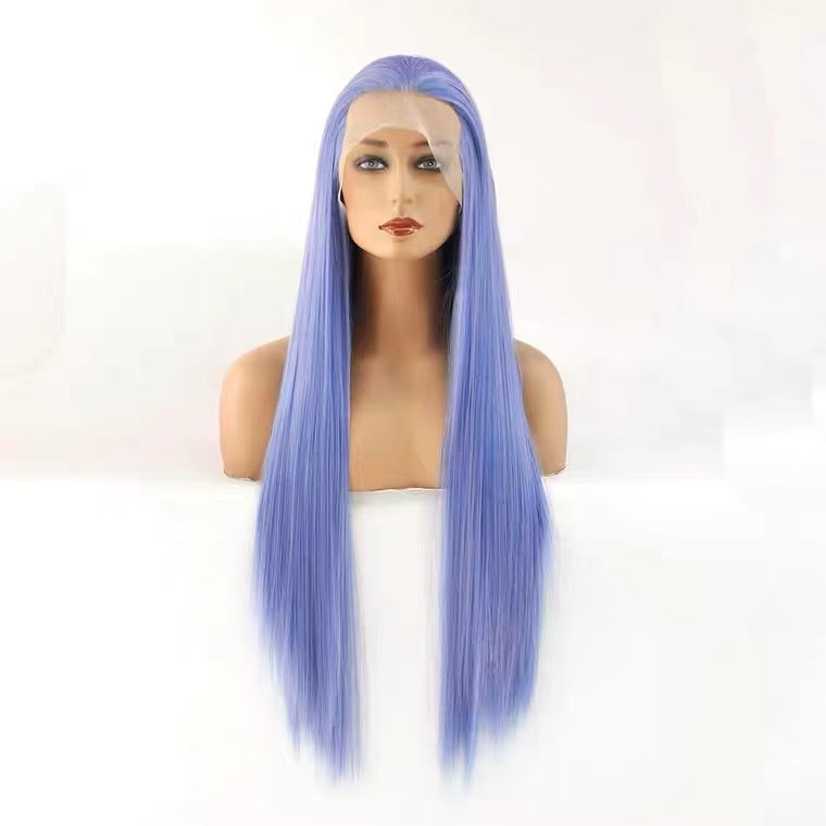 2022 New Style Blue Mixed Color Long Straight Synthetic Lace Front Wig