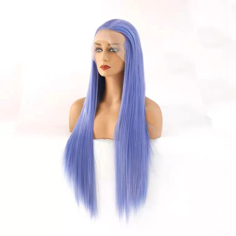 2022 New Style Blue Mixed Color Long Straight Synthetic Lace Front Wig