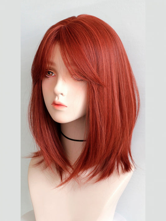2022 New Style Orange Short Straight Synthetic Wig With Bangs