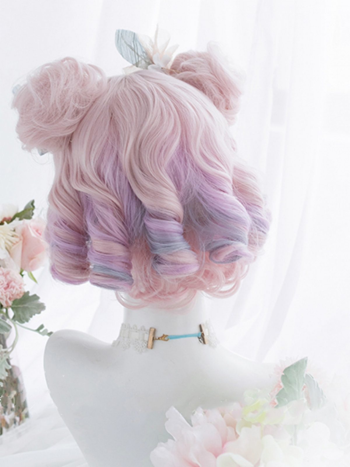 New Style Pink Unicorn Short Wavy Synthetic Wig With Bangs