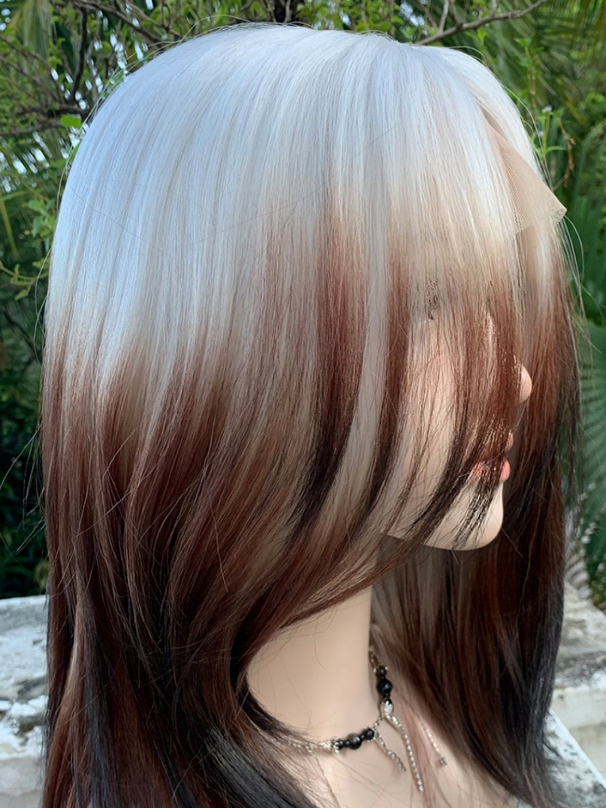 New Style Silver To Brown Ombré Medium Straight Lace Front Wig