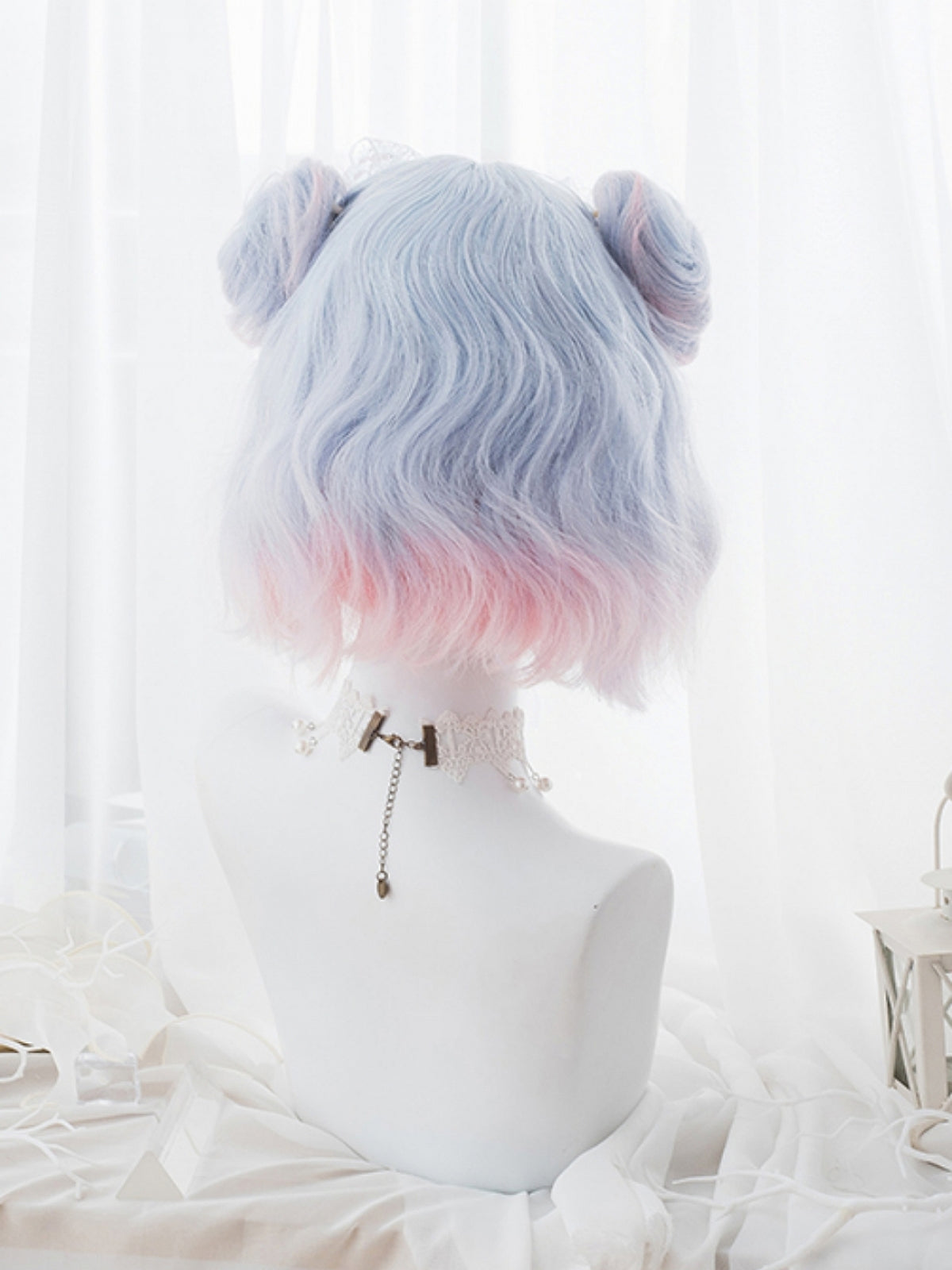 New Style Lolita Blue Ombre Short Wavy Synthetic Wig With Bangs