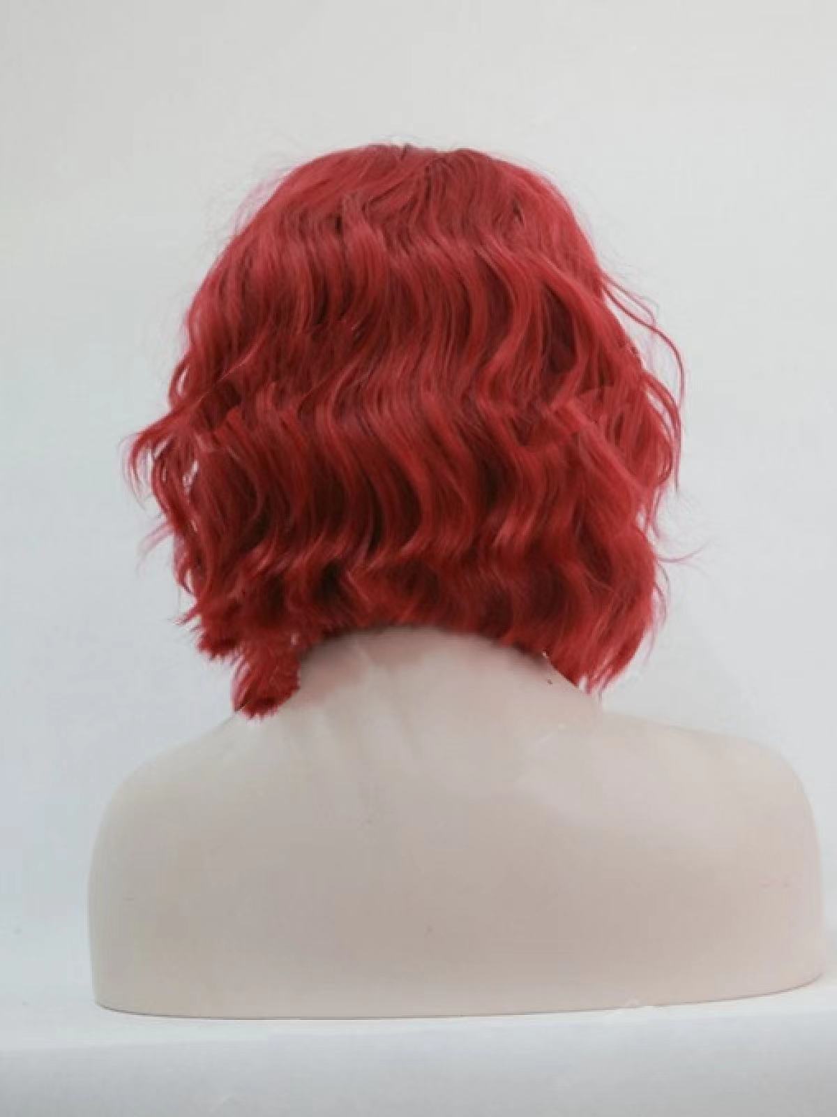 Triangled Cut Red Wavy Bob Lace Front Synthetic Wig