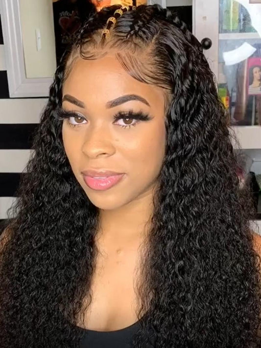 10" - 22" AVAILABLE TYPE 3 HAIR NATURAL CURLY HUMAN HAIR WIG WITH 6" DEEP PARTING LACE FRONT CAP