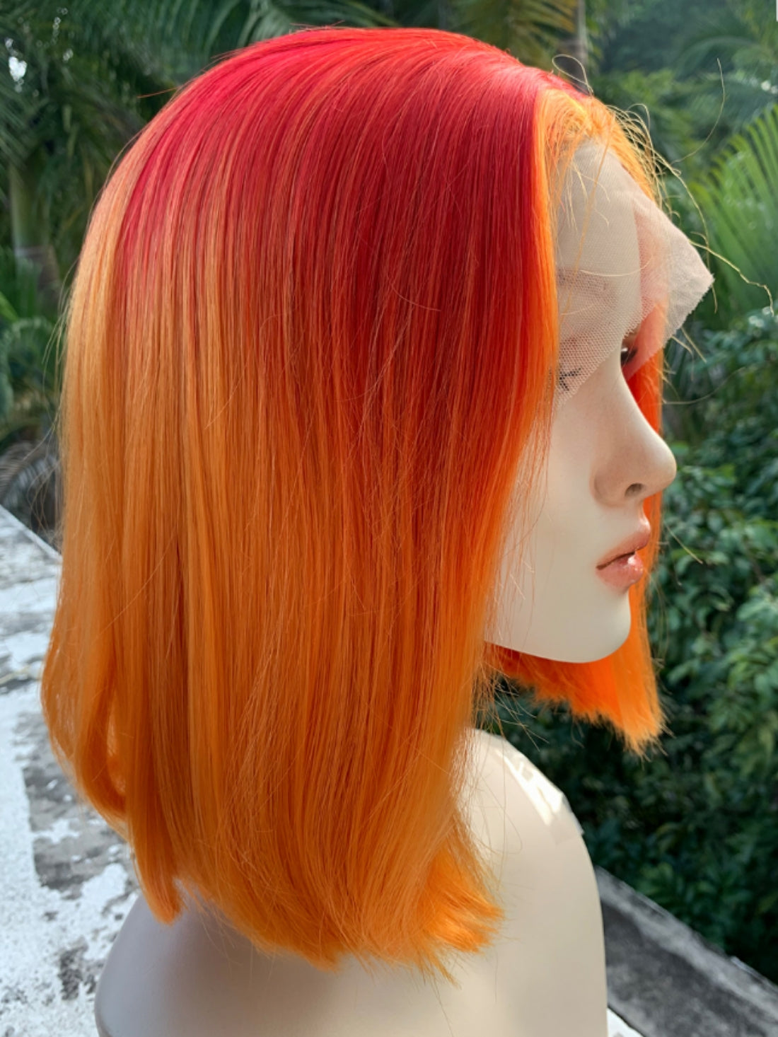 2022 New Style Orange Ombre Medium Straight Synthetic Lace Front Wig