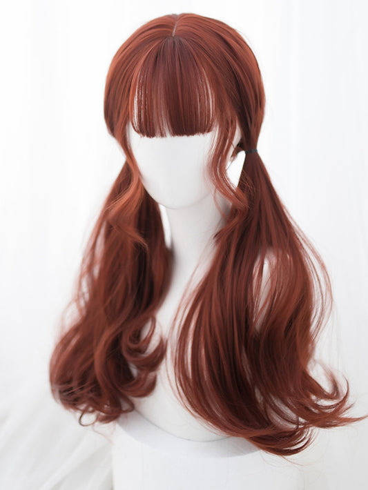 New Style Ginger Brown Long Synthetic Wig with Bangs