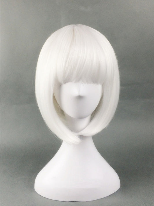 White Bob Straight Synthetic Wig With Bangs