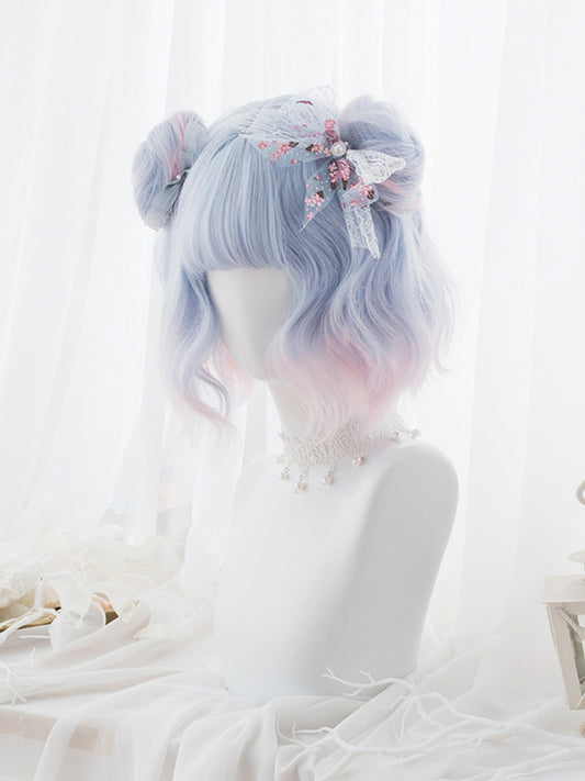 New Style Lolita Blue Ombre Short Wavy Synthetic Wig With Bangs
