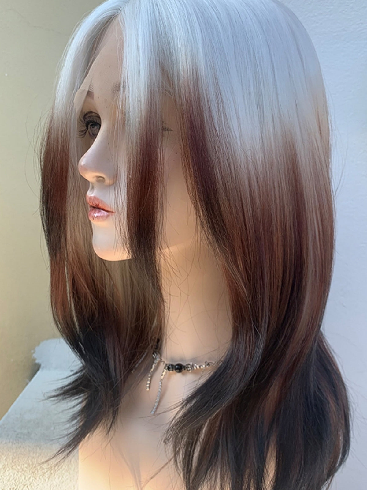 New Style Silver To Brown Ombré Medium Straight Lace Front Wig