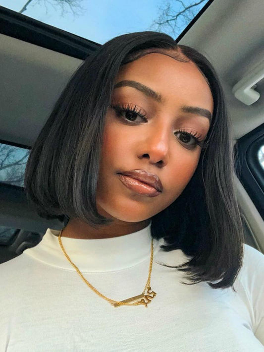 BOB CUT BLACK 4" PARTING LACE FRONT VIRGIN HUMAN HAIR WIG READY TO SHIP