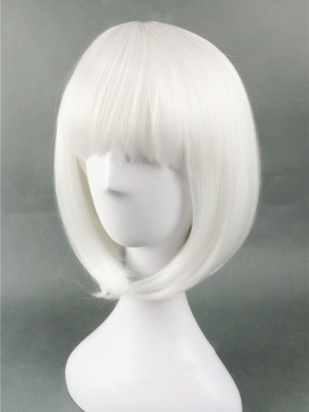 White Bob Straight Synthetic Wig With Bangs