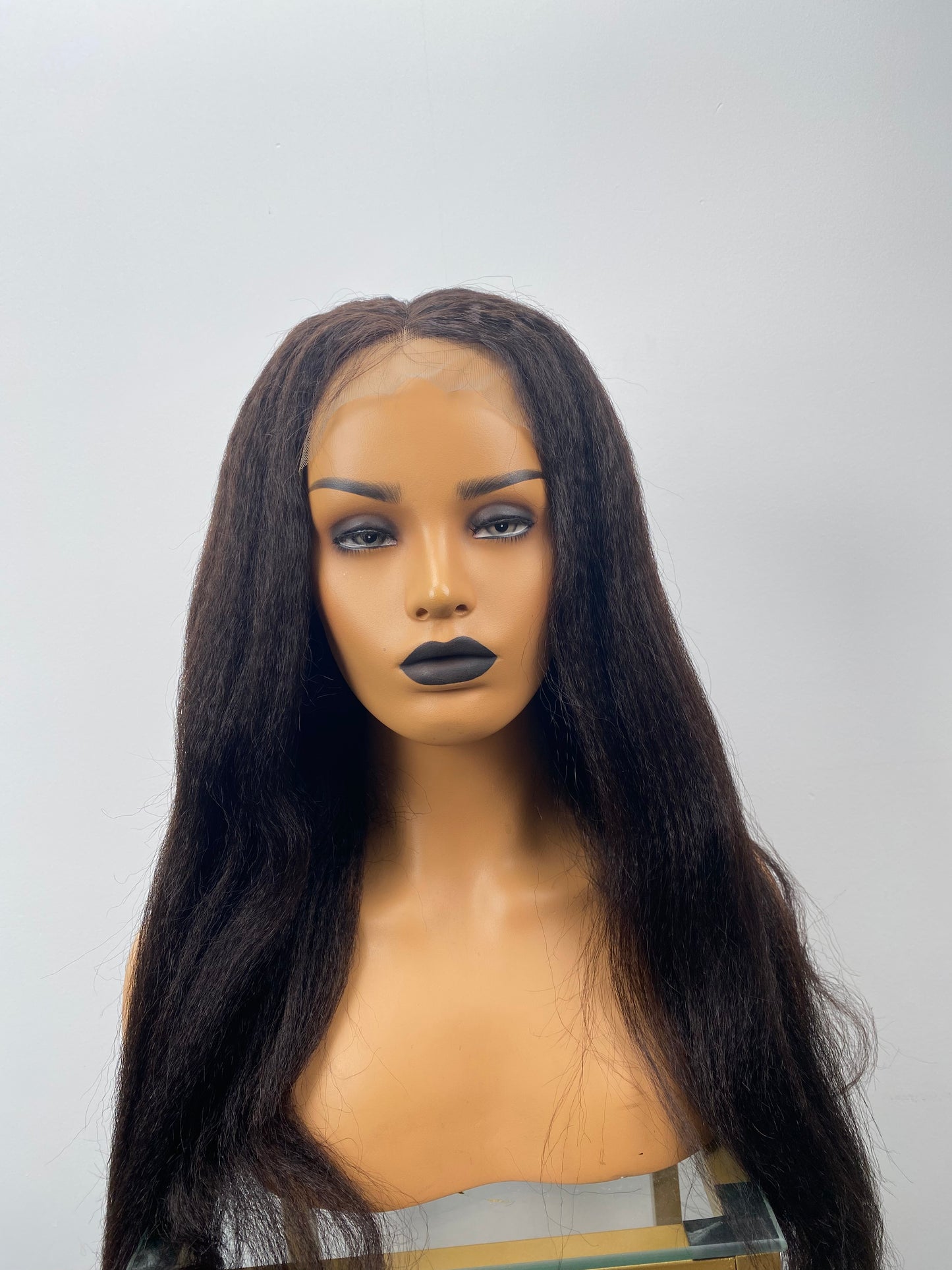 16" - 26" Custom Color Length Density Kinky Straight Natural Full Lace Human Hair Wig