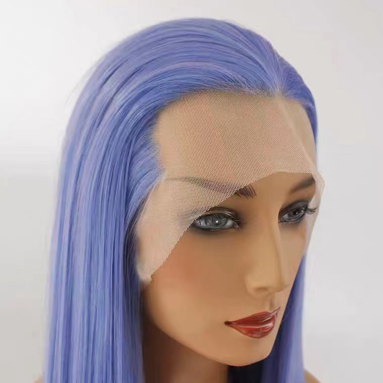 2022 New Style Blue Mixed Color Long Straight Synthetic Lace Front Wig