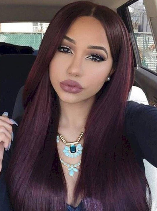 BURGUNDY SILKY STRAIGHT HUMAN HAIR 6" LACE FRONT WIG