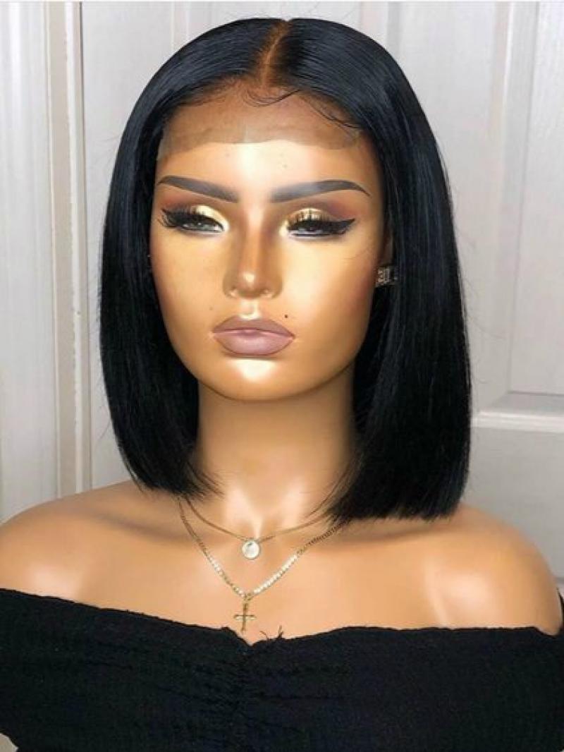 SLEEK STRAIGHT BOB WITH PRE-PLUCKED HAIRLINE AND 6" DEEP PARTING 13" * 6" LACE FRONT CAP HUMAN HAIR WIG