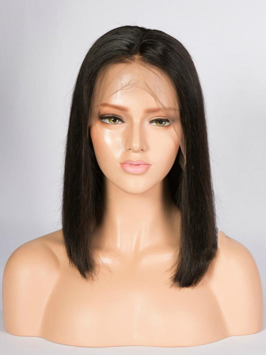 BOB CUT BLACK 4" PARTING LACE FRONT VIRGIN HUMAN HAIR WIG READY TO SHIP