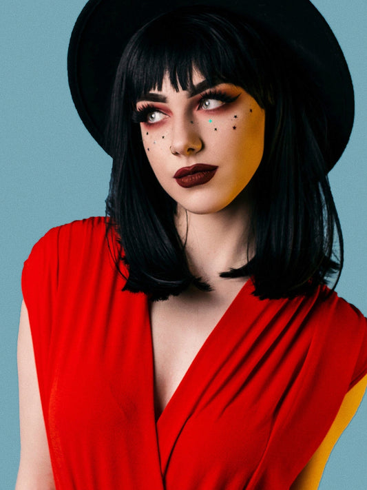 Cute Black Shoulder Length Bob with Full Bangs Synthetic Wigs