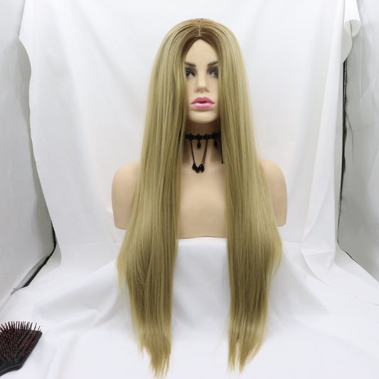 Dusty Yellow Mix Gray Long Straight Hair Wig