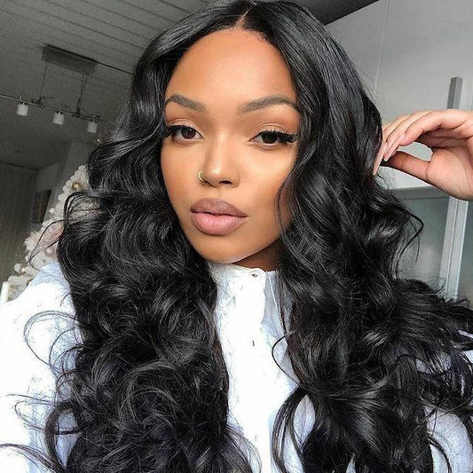 10" - 22" WAVE HUMAN HAIR WIG WITH 6" DEEP PARTING LACE FRONT CAP