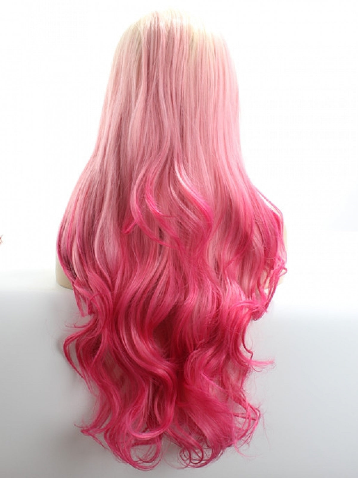 Flamingo Pink Synthetic Lace Front Wig With Blonde Hair Root