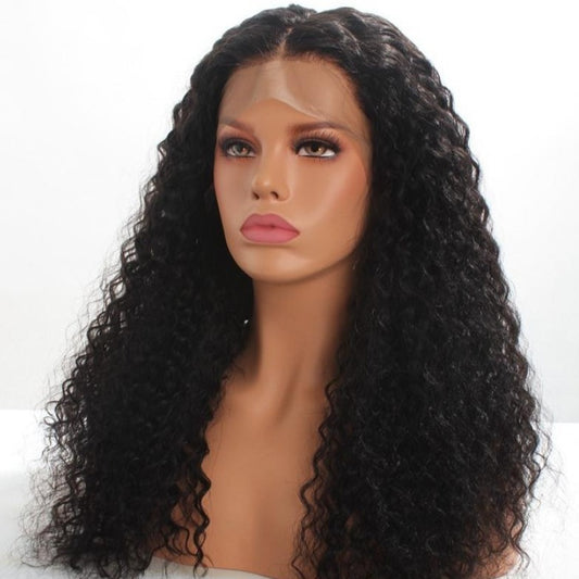 10" - 22" AVAILABLE TYPE 3 HAIR NATURAL CURLY HUMAN HAIR WIG WITH 6" DEEP PARTING LACE FRONT CAP