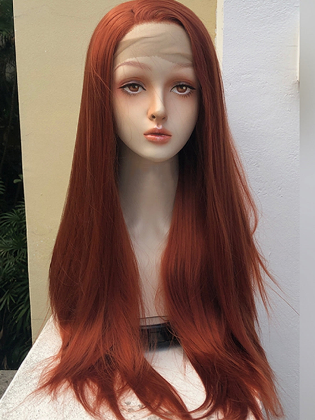 2022 New Style Brown Orange Long Straight Synthetic Lace Front Wig