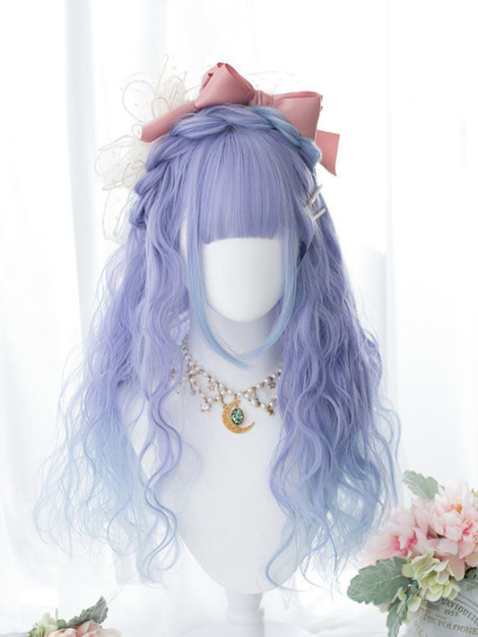 2021 NEW STYLE DREAM PURPLE OMBRE LONG WAVY SYNTHETIC WIG WITH BANGS